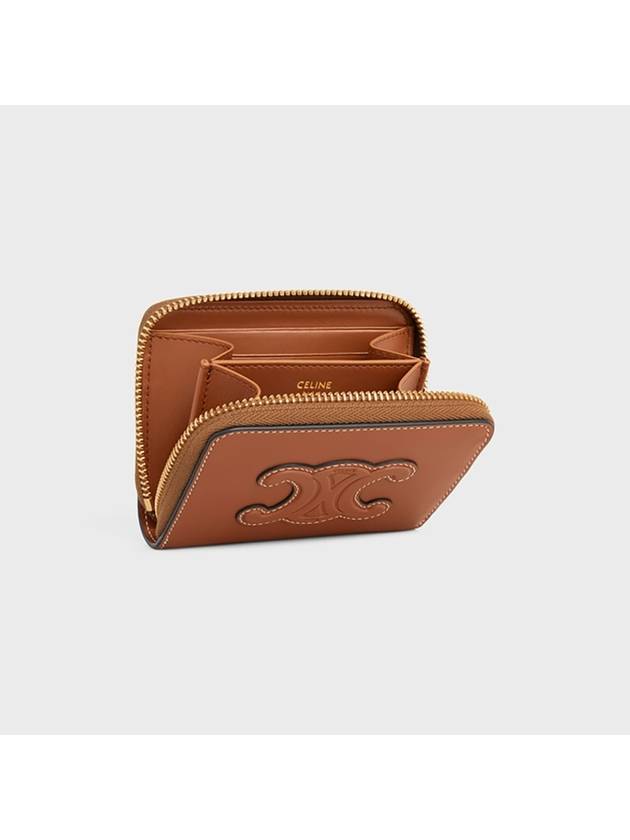 Cuir Triomphe Compact Smooth Calfskin Half Wallet Tan - CELINE - BALAAN 5