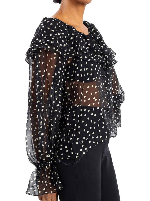 Women's Ruffle Detail Polka Dot Blouse Black - SAINT LAURENT - BALAAN 3