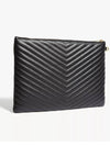 Gold Monogram Document Holder In Matelasse Leather Black - SAINT LAURENT - BALAAN 4