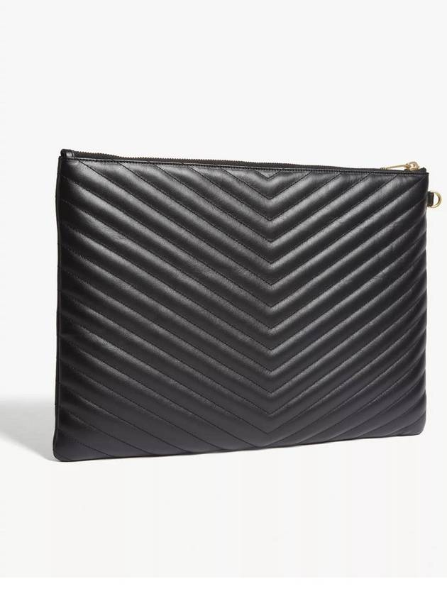 Gold Monogram Document Holder In Matelasse Leather Black - SAINT LAURENT - BALAAN 4