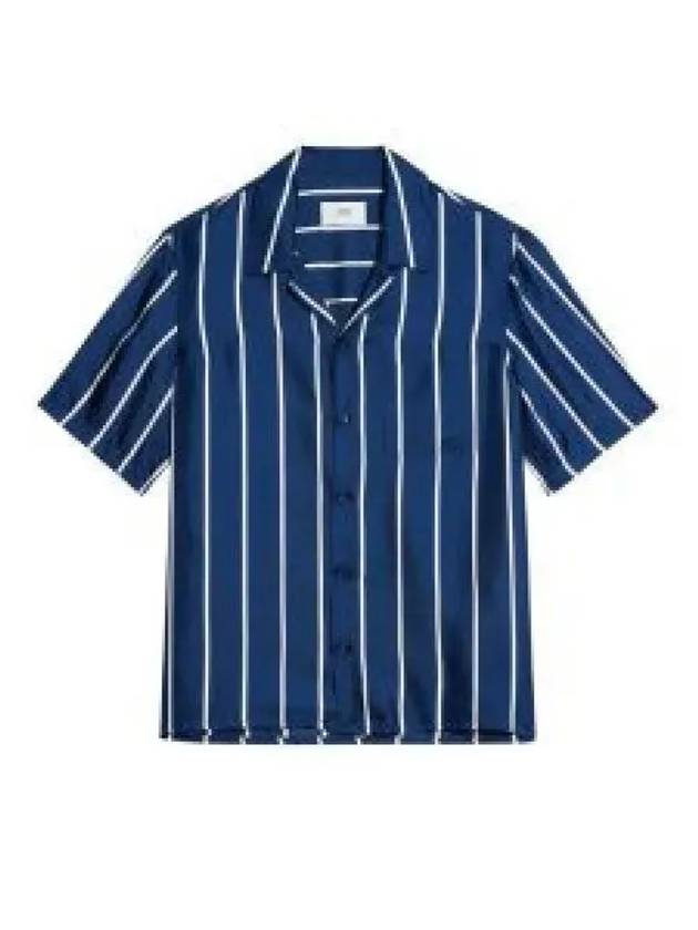 Striped Short Sleeve Shirt Nautic Blue - AMI - BALAAN 2