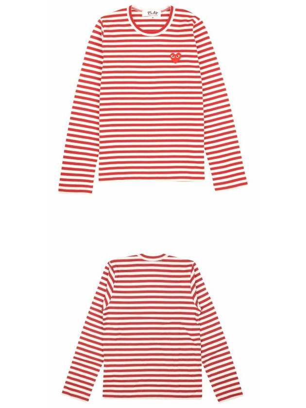 Women's Red Heart Wappen Stripe Long Sleeve T-Shirt Red - COMME DES GARCONS - BALAAN 5