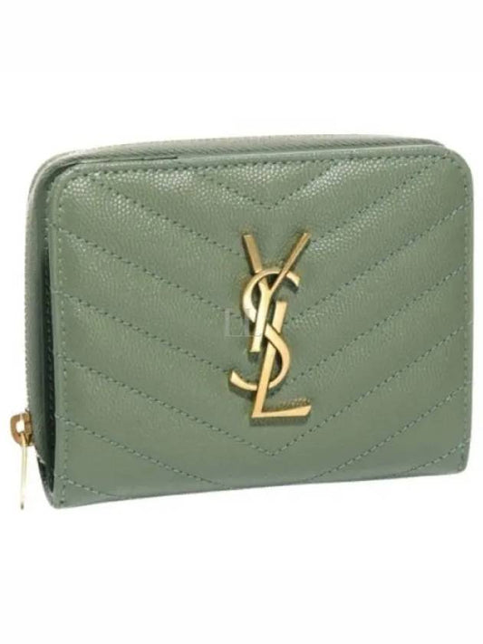 Monogram Compact Zipper Half Wallet Green - SAINT LAURENT - BALAAN 2