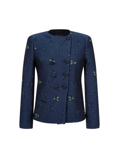 Women s Textured Floral Double Jacket Navy - EMPORIO ARMANI - BALAAN 1