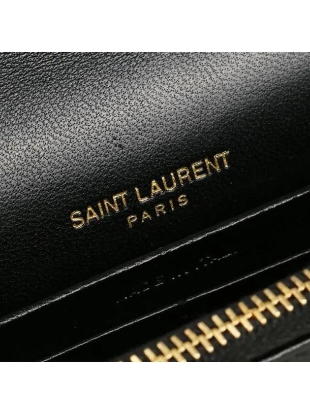 Envelope Chain Leather Half Wallet Black - SAINT LAURENT - BALAAN 7