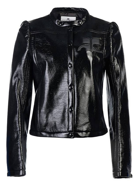 Women's Iconic Vinyl Logo Appliq Biker Jacket Black - COURREGES - BALAAN 2