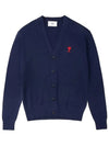 Small Heart Logo Wool Cardigan Navy - AMI - BALAAN 3