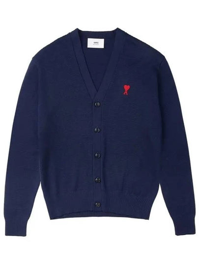 Small Heart Logo Wool Cardigan Navy - AMI - BALAAN 2