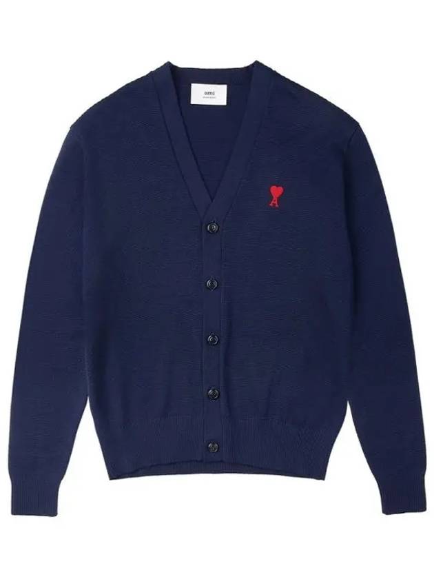 Small Heart Logo Wool Cardigan Navy - AMI - BALAAN 2