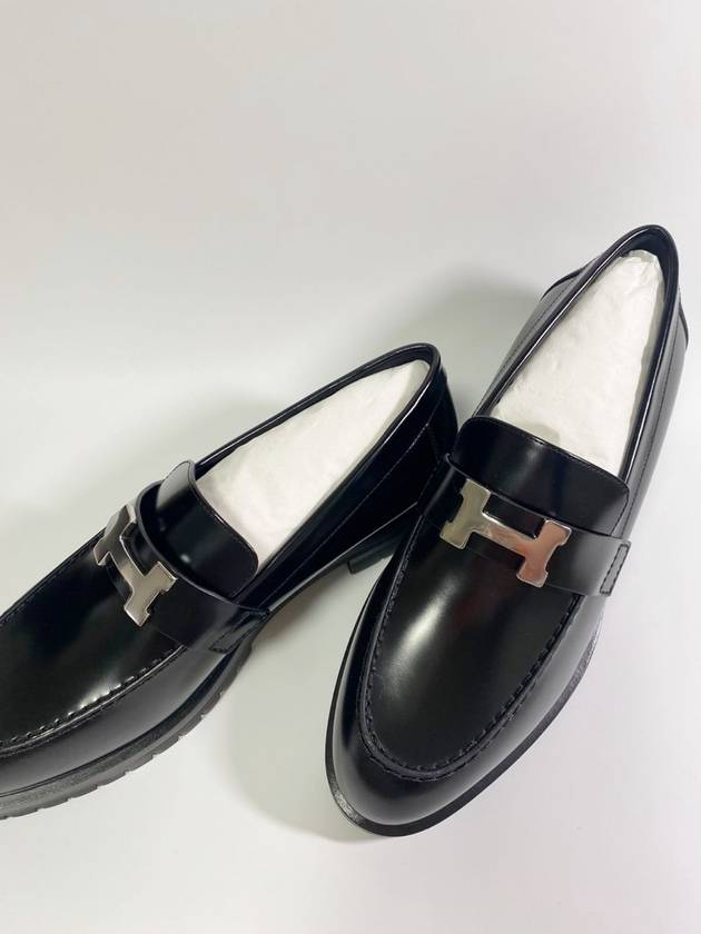 Faubourg Glazed Calfskin Palladium Loafers Noir - HERMES - BALAAN 7