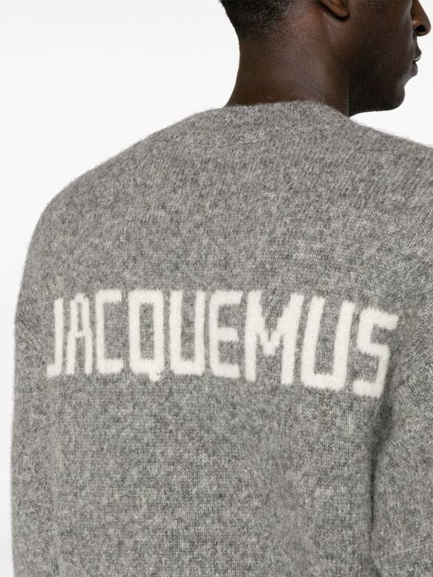 Le Pull Logo Crew Neck Alpaca Wool Knit Top Grey - JACQUEMUS - BALAAN 4