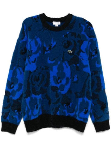 Fuzzy Floral Pattern Jacquard Sweater Navy - LACOSTE - BALAAN 1