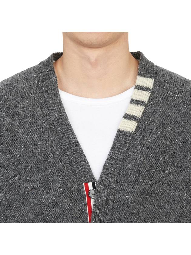 Reverse Jersey Stitch Donegal 4-Bar V-Neck Cardigan Grey - THOM BROWNE - BALAAN 11