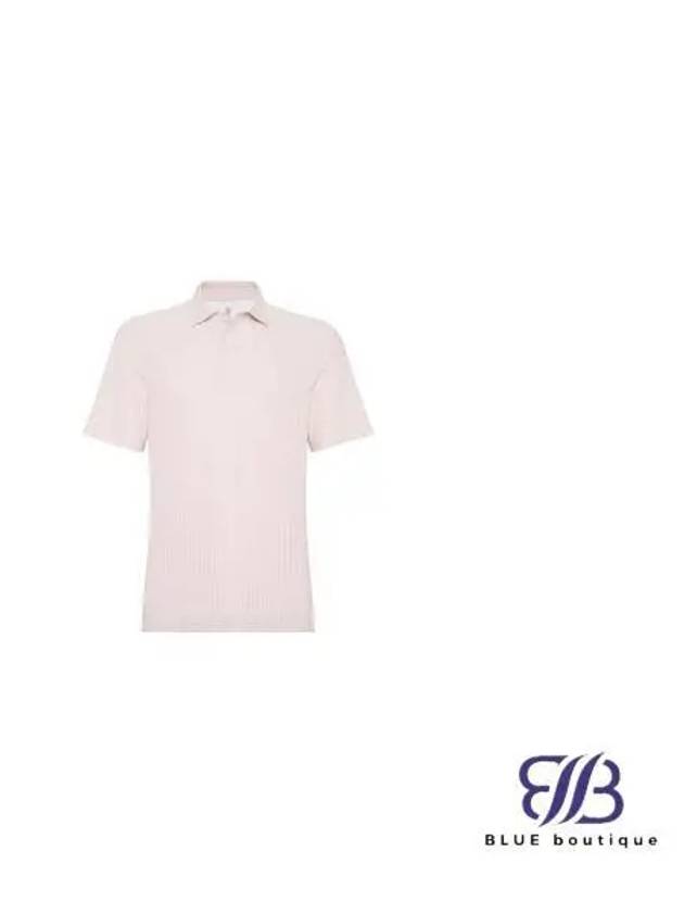 Ribbed Knit Short Sleeve Polo Shirt Pink - BRUNELLO CUCINELLI - BALAAN 2