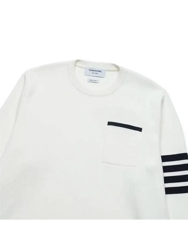 Milano Stitch 4-Bar Boxy Crew Neck Pullover Knit Top White - THOM BROWNE - BALAAN 4