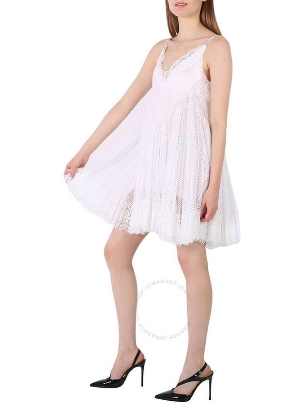 Burberry Ladies Optic White Fishnet And Lace Pleated Dress With Silk Slip, Brand Size 2 (US Size 0) - BURBERRY - BALAAN 3