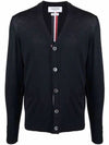 Men's Navy Classic Three-Stripe Backstripe Wool Cardigan - THOM BROWNE - BALAAN 3