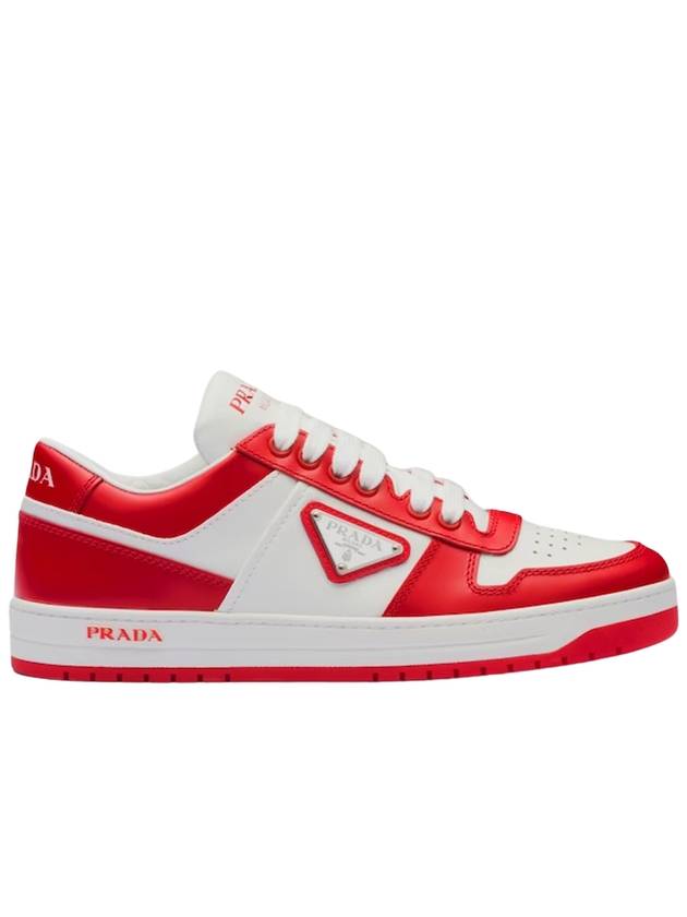 Downtown Perforated Leather Low Top Sneakers White Lacquer Red - PRADA - BALAAN 2