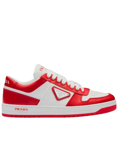 Downtown Perforated Leather Low Top Sneakers White Lacquer Red - PRADA - BALAAN 2