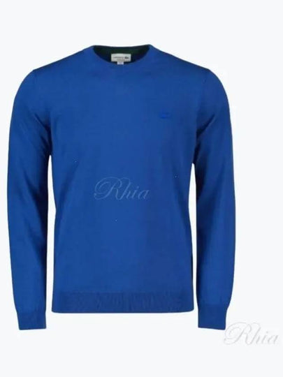 Men's Regular Fit Crew Neck Wool Knit Top Blue - LACOSTE - BALAAN 2