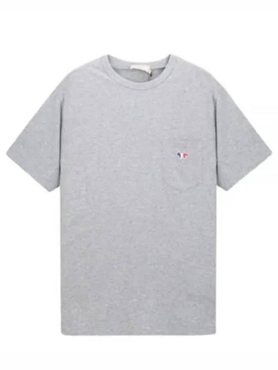 Tricolor Fox Patch Classic Pocket Short Sleeve T-Shirt Grey Melange - MAISON KITSUNE - BALAAN 2