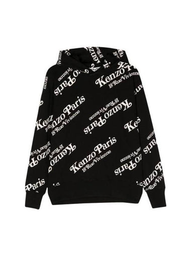 Oversized Genderless Logo All Over Cotton Hoodie Black - KENZO - BALAAN 1