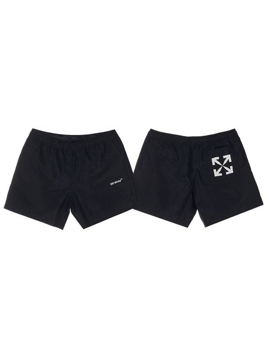 men's arrow logo printing swim shorts black - OFF WHITE - BALAAN.