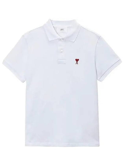 Heart Logo Polo Shirt White - AMI - BALAAN 2