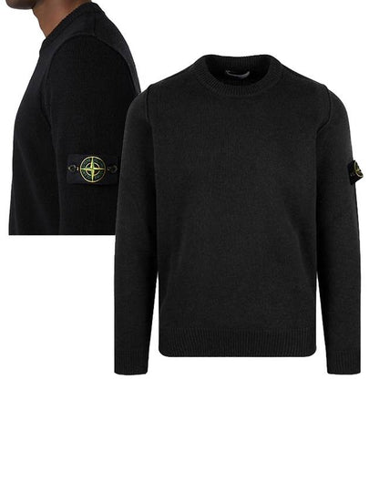 Logo Patch Lambswool Crewneck Knit Top Black - STONE ISLAND - BALAAN 2