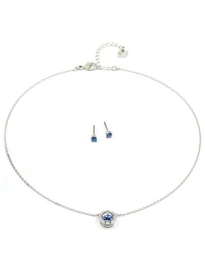 Sparkling Dance Round Earrings Necklace Set Blue Silver - SWAROVSKI - BALAAN 2