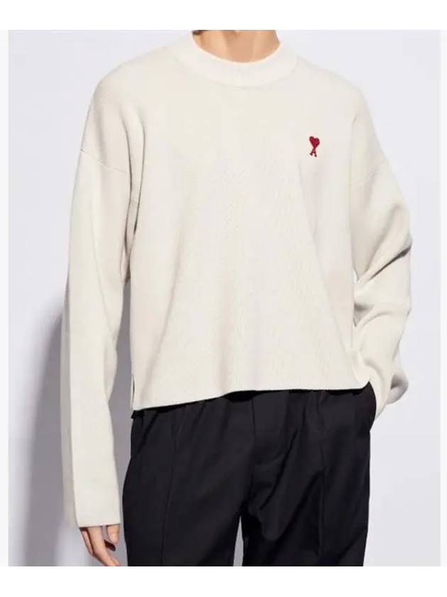 Red ADC Chain Stitch Heart Logo Knit Top Ivory - AMI - BALAAN 3