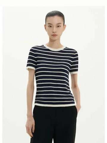 Women s Neo Bing Slim Crew Neck Striped Navy Ivory Domestic Product GM0024071864485 - THEORY - BALAAN 1