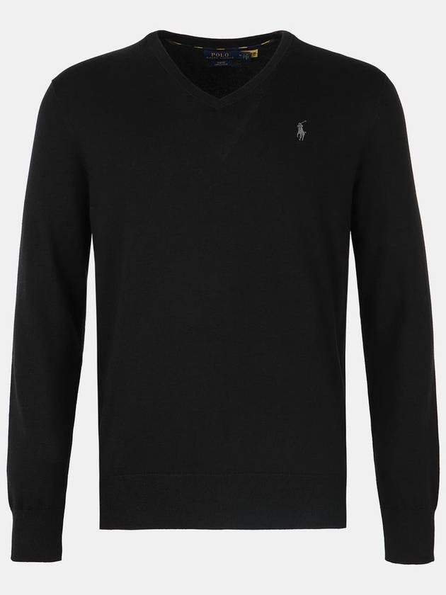 Embroidery Logo V Neck Knit Top Black - POLO RALPH LAUREN - BALAAN 2