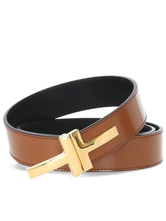 T Buckle Leather Belt 30MM Brown - TOM FORD - BALAAN 2