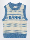 Graphic O-Neck Wool Gilet Vest Blue - GANNI - BALAAN 1