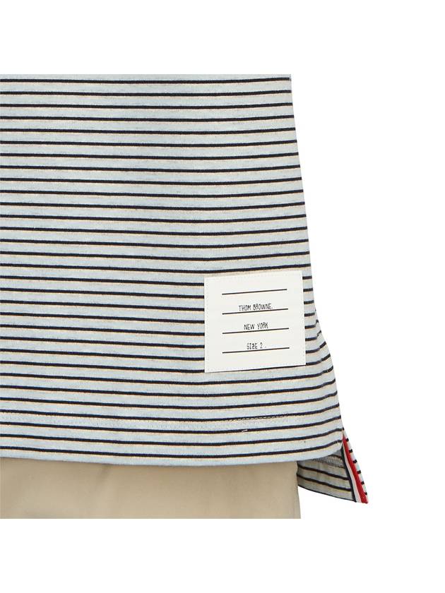 Striped Pocket Cotton Oversized Short Sleeve T-Shirt Blue - THOM BROWNE - BALAAN 8