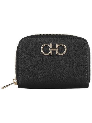 Women's Gancini Logo Zipper Card Wallet Black - SALVATORE FERRAGAMO - BALAAN 1