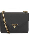 Saffiano Envelope Chain Shoulder Bag Black - PRADA - BALAAN 2