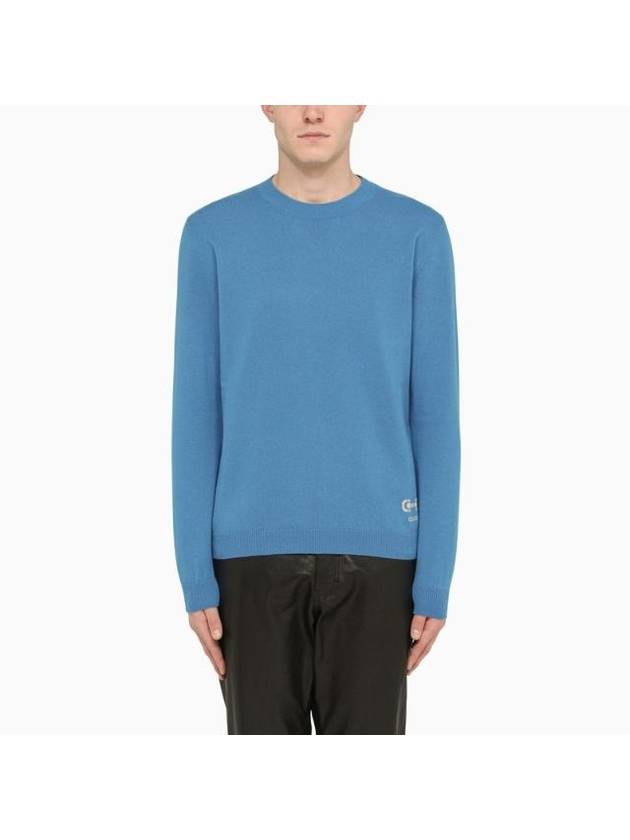 Men's Horsebit Crew Neck Cashmere Knit Top Blue - GUCCI - BALAAN 1