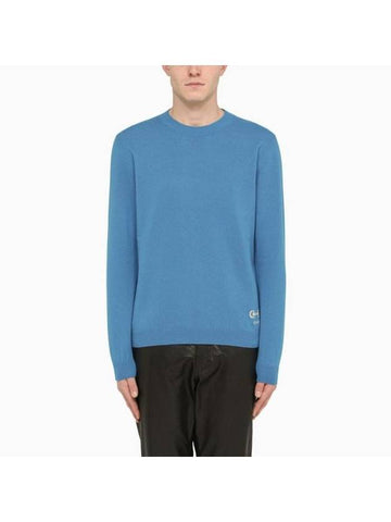 Men's Horsebit Crew Neck Cashmere Knit Top Blue - GUCCI - BALAAN 1