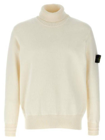 Logo Badge Turtleneck Sweatshirt White - STONE ISLAND - BALAAN 1