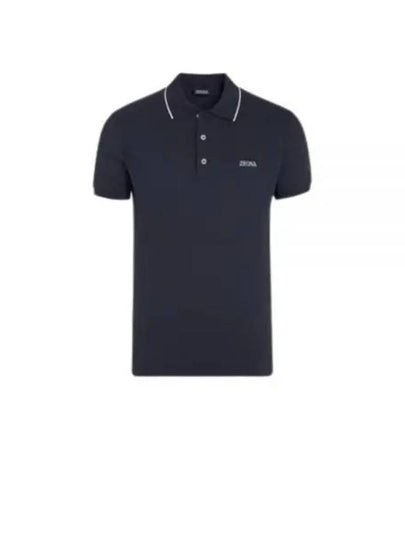 Embroidered Logo Cotton Short Sleeve Polo Shirt Navy - ERMENEGILDO ZEGNA - BALAAN 2