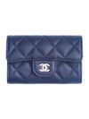 Gold Classic Grained Shiny Calfskin Card Holder Navy - CHANEL - BALAAN 1