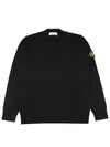 Logo Patch Crewneck Virgin Wool Knit Top Black - STONE ISLAND - BALAAN 2