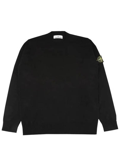 Logo Patch Crewneck Virgin Wool Knit Top Black - STONE ISLAND - BALAAN 2