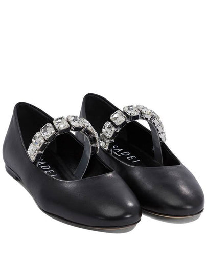 Black Ballet Shoes With Crystal Embellishments In Leather Woman - CASADEI - BALAAN 2