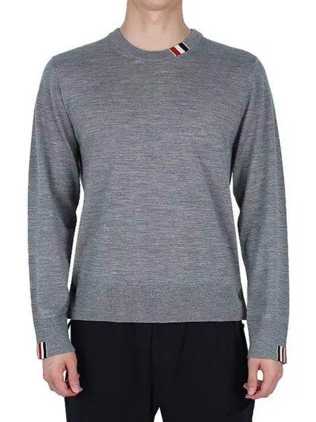 Intarsia Stitch Crew Neck Merino Wool Knit Top Light Grey - THOM BROWNE - BALAAN 2