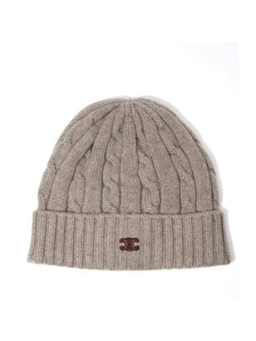 Triomphe Cable Knit Beanie Light Taupe - CELINE - BALAAN 1