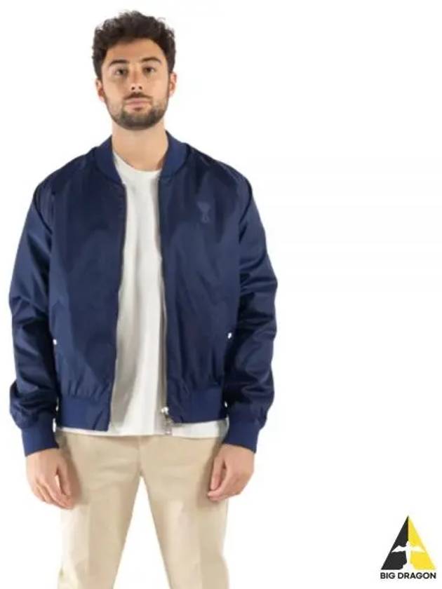 Heart Logo Bomber Jacket Blue - AMI - BALAAN 2