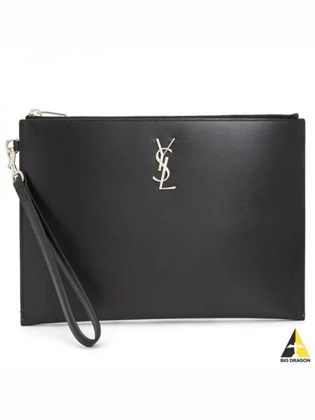 Monogram Silver Logo Clutch Bag Black - SAINT LAURENT - BALAAN 2